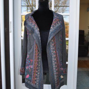 - Anthropologie L Caite Embroidered Sweatshirt Cardigan EUC